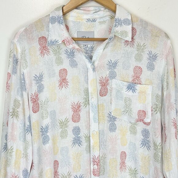 Rails Linen Shirt Size M Charli Rainbow Pinas Pineapple Print Coastal Vacation - Picture 3 of 12